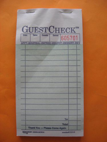 ONE BOOK OF 50 GREEN GUEST CHECKS w/ CARBON #G6000 (16 LINE)