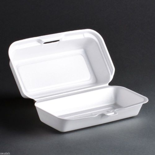 (50) Hot Dogs Container White Foam Hinged Lid Food Tray Dart Take Out