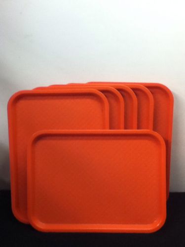 Vintage Orange Plastic Restaurant Trays 16&#034; X 12&#034; Lot Of 6 By Le Bean USA