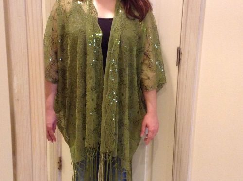 KIRKS FOLLY AVOCADO GREEN  SEQUIN WRAP ONE SIZE  FITS ALL NEW With Tag