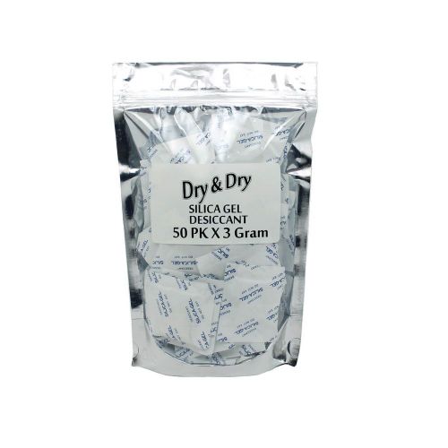 3 gram X 50 PK &#034;Dry &amp; Dry&#034; Silica Gel Desiccant - FDA Compliant Food Safe