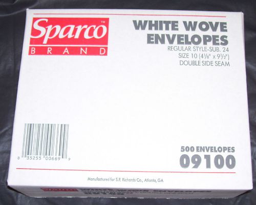 Brand New #10 (4 1/8&#034; X 9 1/2&#034;) White Wove Gummed Envelopes (500qty)Sparco 09100