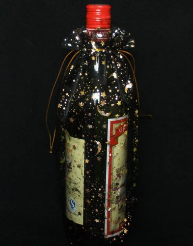 100pcs Organza Moon Star Black Gift Wine Bottle Pouch Bags 6.5 x 11.5&#034; 17x30cm