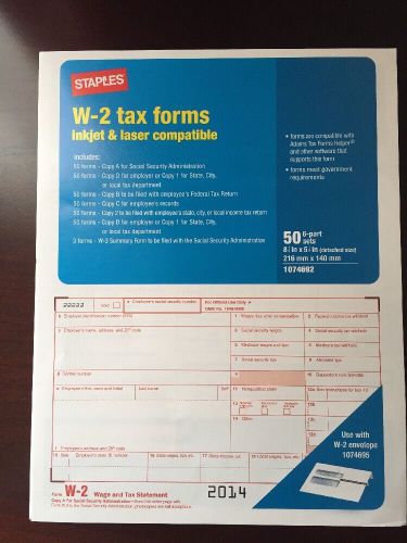 Staples 2014 W-2 Tax Forms Inkjet Or Laser 20 Employee
