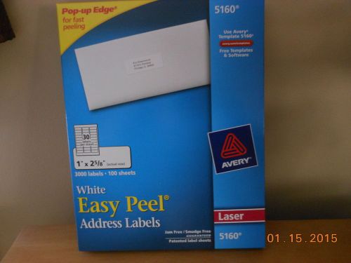 Avery White Easy Peel Address Labels 5160 1&#034;x2-5/2&#034; 100 sheets 3000 labels