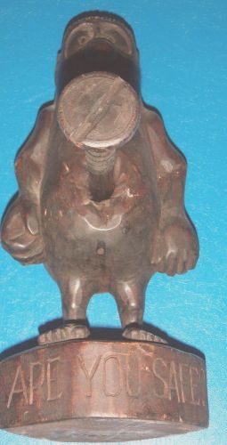 Vintage / Are You Safe ? Wooden Carved Figure. Made in Korea / Screwed Again !