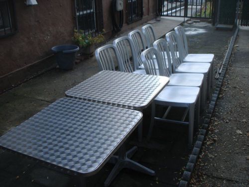(8) Aluminum chairs and  (2) 24x24  Stainless/ Aluminum Base outdoor set
