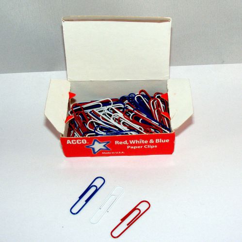 Acco Red, White &amp; Blue Paper Clips, 150 pieces - NEW, Patriotic Office Supplies