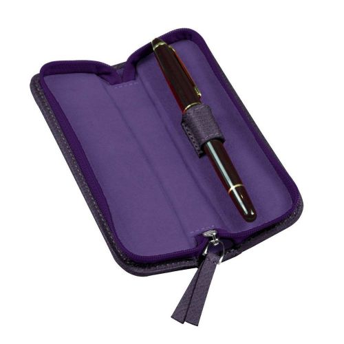 LUCRIN - Single-pen zip-up case - Granulated Cow Leather - Purple