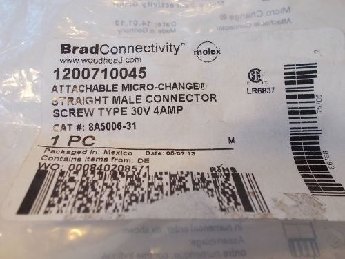BRAD CONNECTIVITY 1200710045 CAT #: 8A5006-31 STRAIGHT MALE SCREW TYPE 30V 4AMP