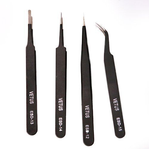 4-piece tweezers maintenance tools safe anti-static anti-magnetic esd precision for sale