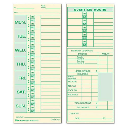 Time card for pyramid model 331-10, weekly, two-sided, 3 1/2 x 8 1/2, 500/box for sale