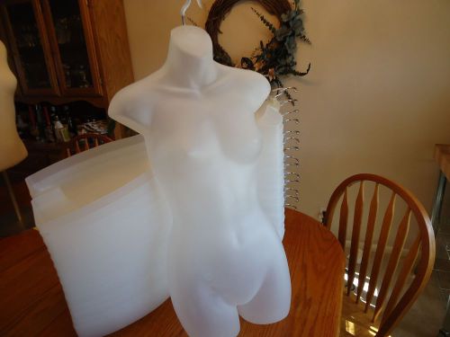 HUGE SET OF 15 OPAQUE WHITE HALF FORM HANGING FEMALE DRESS DISPLAY FORMS, NICE!