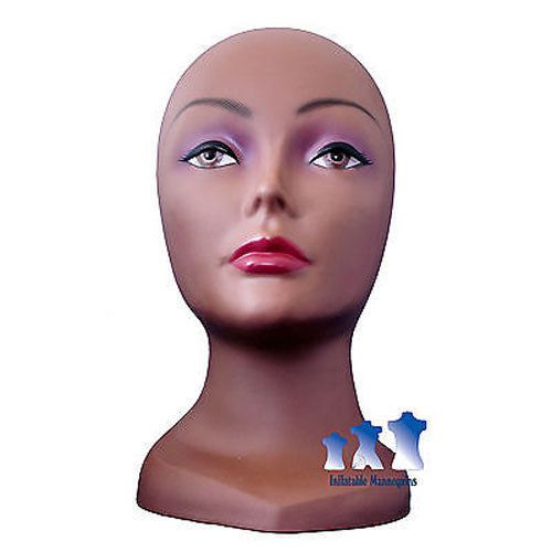 Female Mannequin Head with Face, Dark Skin-tone