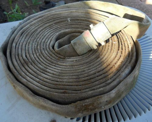 Vintage National? Canvas Fire Hose 50 Ft 1.5 Inch-Brass Nozzles-BIN-#3
