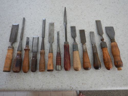 13 OLD CHISELS TOOLS WOOD WORKING CHISEL TOOL GROUP T H WITHERBY SAMSON JAPAN