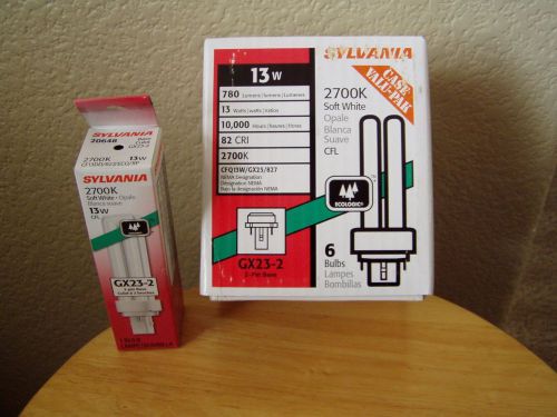 Lot of 6 Sylvania CFL 13 watt 827 compact fluorescent GX23-2 base 2700k 10Khr