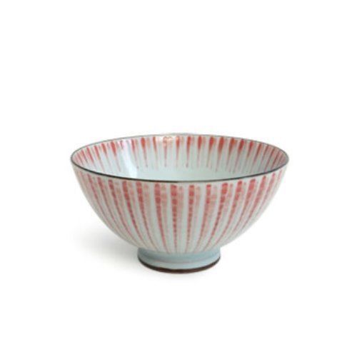 Set of Four 4.5&#034; Tokusa Red Stripes Rice Bowl Made In Japan