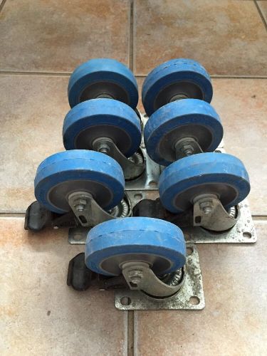 7-Colson Blue HiTech Performa Soft Rubber Wheel 4&#034; x 1-1/4&#034; With Braking Casters