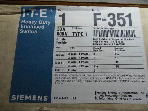 (RR6-2) 1 NIB SIEMENS F-351 GENERAL DUTY ENCLOSED SWITCH