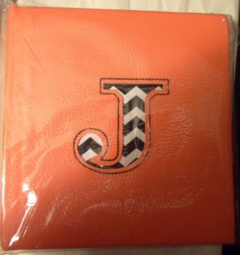 Initial &#034;J&#034; Personalized Faux Leather Orange Notepad Block Black &amp; White Chevron