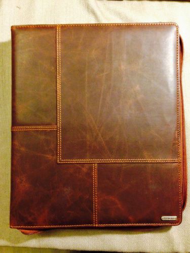 ROLODEX FOLIO BROWN LEATHER HOLDS NOTEPAD BUSINESS CARD HOLDERS ZIPS NO RESERVE!