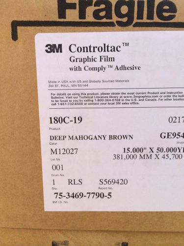 3M CONTROLTAC GRAPHIC FILM WITH COMPLY ADHESIVE - DEEP MAHOGANY BROWN - **NEW**
