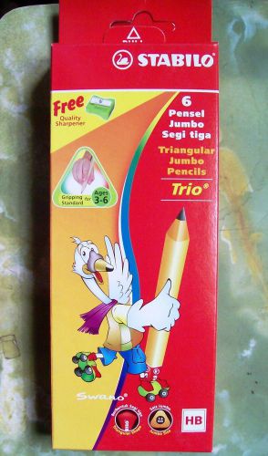 6 Stabilo Trio Triangular Jumbo Pencil HB Kid Free Sharpener