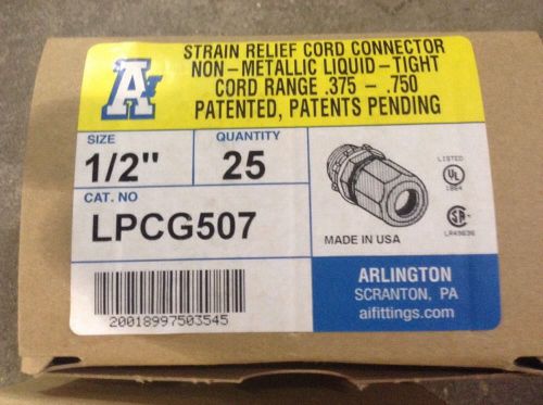 Qty 25 arlington lpcg507 strain relief cord &amp; liquid tight connectors 1/2&#034; inch for sale