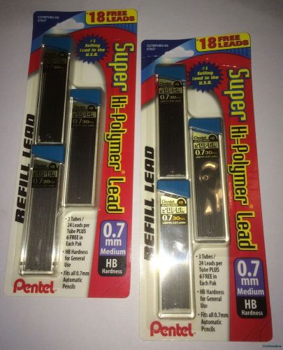 Pentel .7mm HB Super Hi Polymer Refill 180 Lead Pieces 6 Tubes New Free Ship