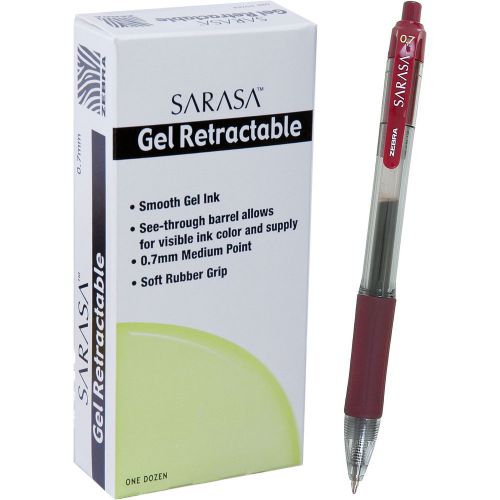 Box of 12, Zebra Sarasa 46930 Mahogany 0.7 Gel Ink Pen, Retractable Roller Ball