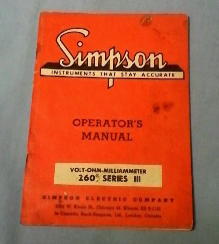 Vintage Simpson 260 Series III  Operator&#039;s Manual WITH Parts List 1959