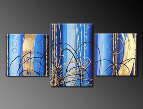 3PC Modern Hand-painted Abstract blue wall decorative Art Oil painting+framed