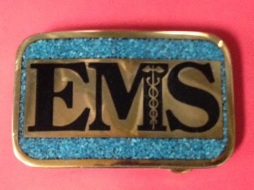Brass EMS Belt Buckle, Enlayed with Turquoise