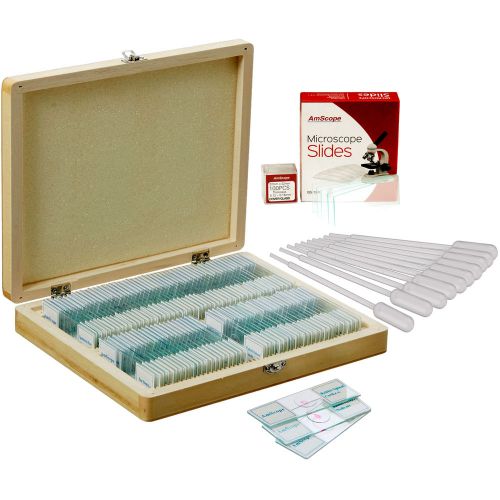 100 biology prepared microscope slides, blank slide coverslip set and pipettes for sale