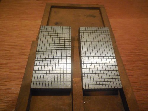 Set of 2 Machinist Steel Grid Surface Plates 4&#034; X 2&#034; with wood box.