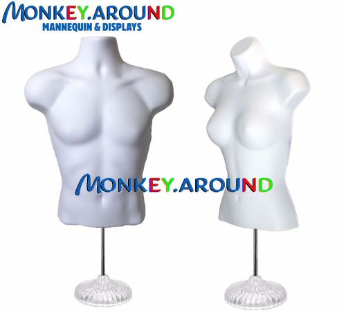 Lot 2 mannequin male female white dress body torso form display,2 hooks+2 stand for sale