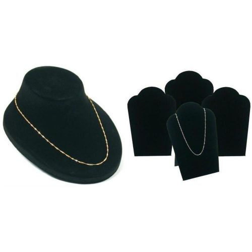 1 Black Bust For Jewelry Display &amp; 4 Black Velvet Necklace Displays