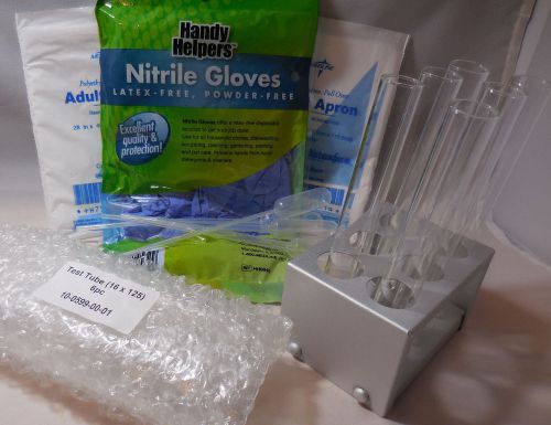 PRICE REDUCED Test Tube Kit with 12 Test Tubes (16x125), Rack,  2 Aprons, Gloves