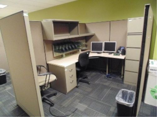 Steelcase lot of 5 - full cubicle offices with desks, cabinets and chairs for sale