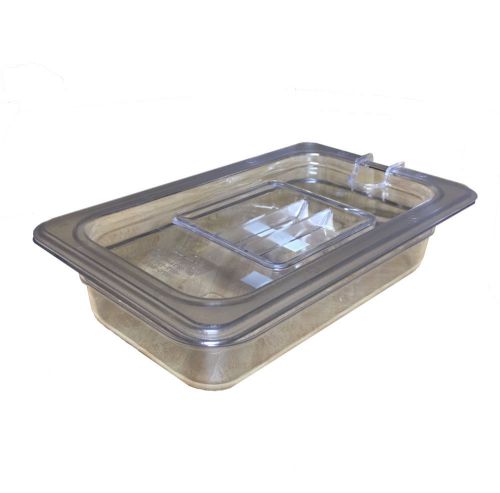 SET 1/4 SIZE CLEAR POLYCARBONATE FOOD PAN CONTAINER 2.5&#034; DEEP + PLASTIC COVER
