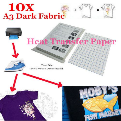 10 Sheets T-Shirt A3 Iron On Inkjet Heat Printer Transfer Paper For Dark Fabric