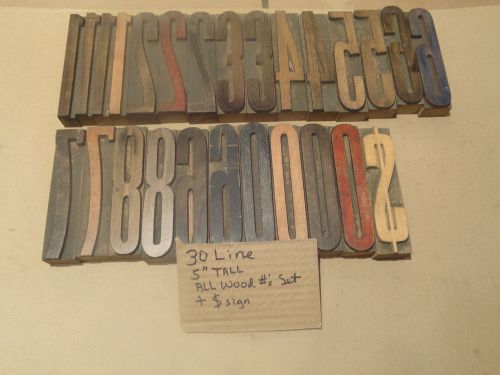 Vintage Letterpress Printing Nice  BIG Wood Numbers Font 30 line (5&#034;) Tall