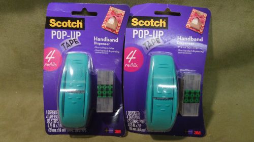 Lot of 2 scotch pop-up tape handband dispenser 4 pads each new teal for sale