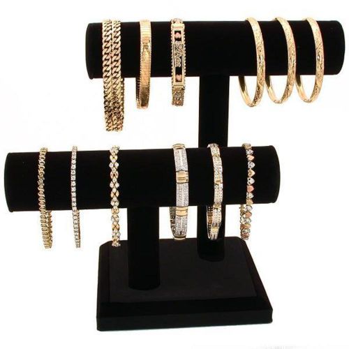 2 Tier Black T-Bar Bracelet Watch Jewelry Stand Display