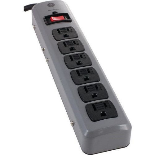 GE 14622 Metal Casing Surge Protector 6 Outlets Gray 8&#039; Cord