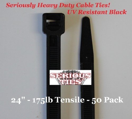 Serious Ties - Extra Heavy Duty Cable Ties (50, 24 Inch/175Lbs/UV Black)