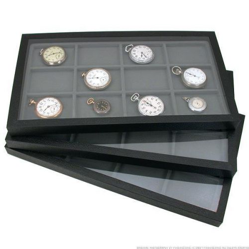 6 Jewelry Box Displays Trays Cases Gray Inserts