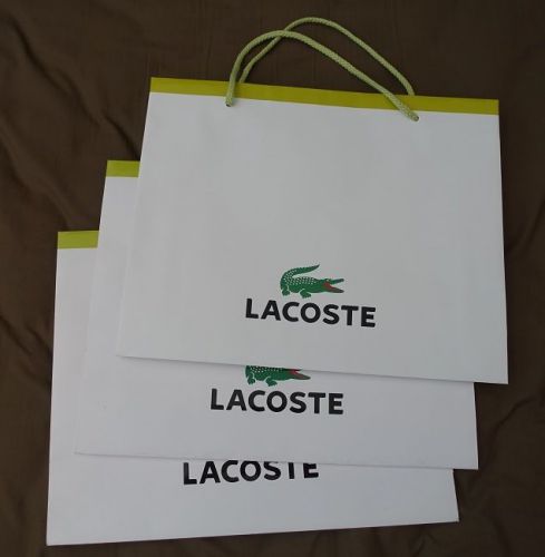 Lacoste Cardboard Paper Shopping Bags (35cm x 28cm x 8cm) Bulk x3