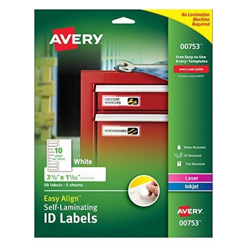 Avery easy align self-laminating id labels, water resistant, tear resistant, for sale